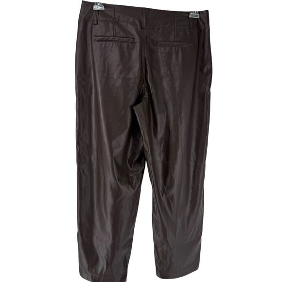 Chocolate Brown Faux Leather Pants Straight Leg Pleated High Rise 12 A New Day - Picture 11 of 11